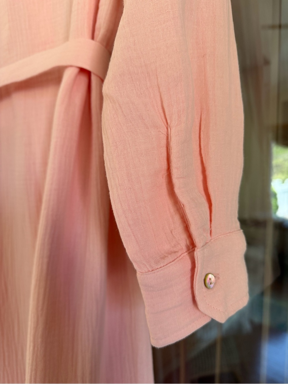 NWT Bird & Knoll Shell Pink Long Sleeve Belted Frieda Cotton Gauze Dress - Picture 5 of 6